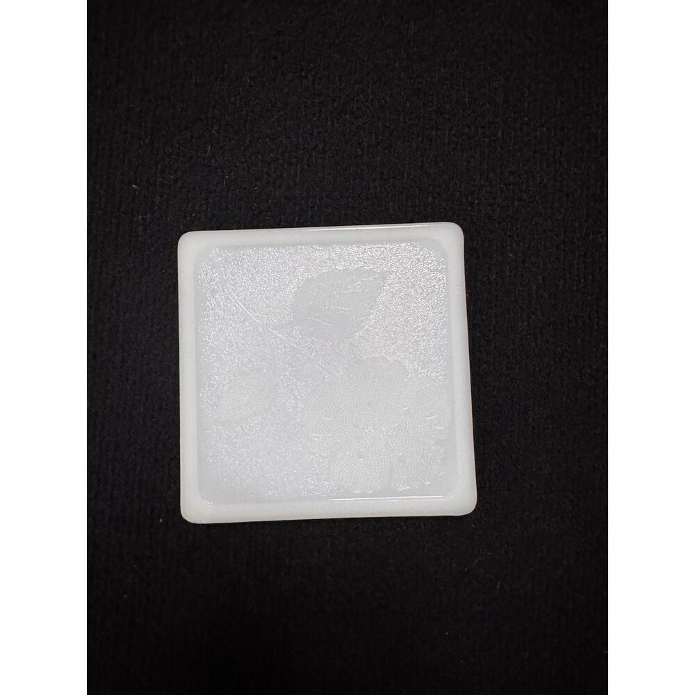 Milk Glass Square Trivet Tile Embossed Poppy Milk Glass Flower Tile Coaster 5.5"